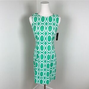 ALYX Green White Geometric Print Sleeveless Sheath Dress 4Petite NWT